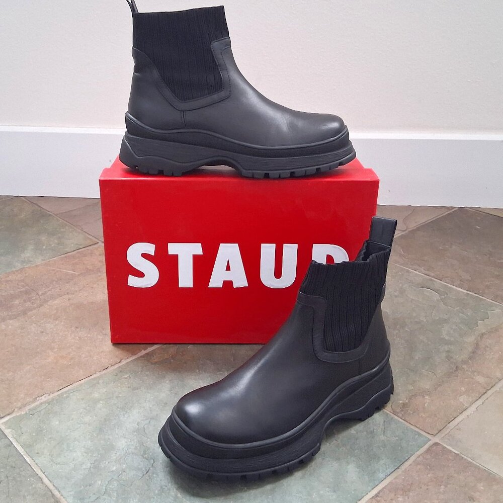 STAUD Black Leather Chelsea Boots